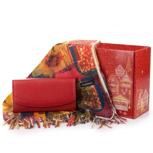 Подаръчен комплект Шал 100% Кашмир и Портмоне Естествена кожа - Gift 417